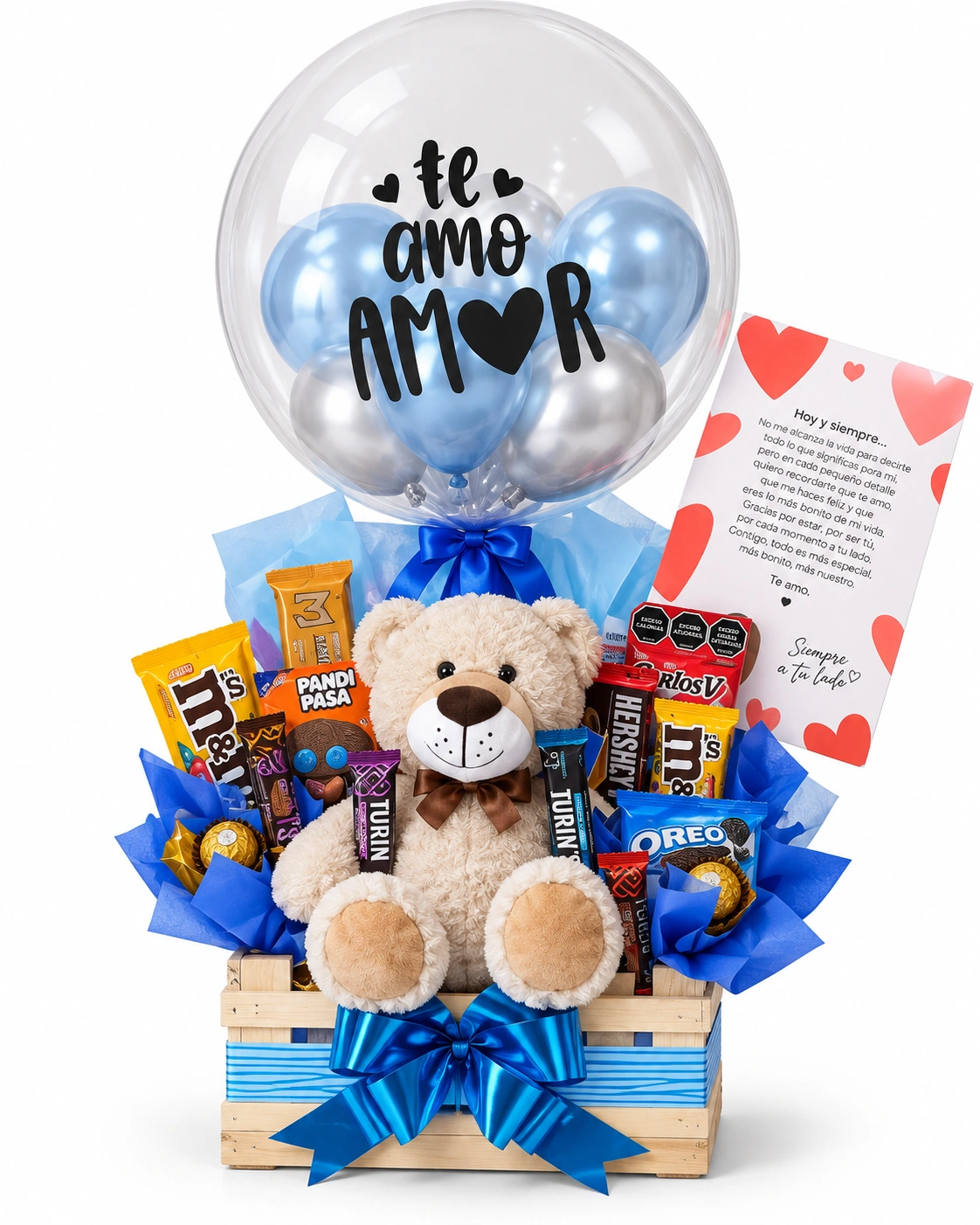 Arreglo de regalo con peluche y dulces