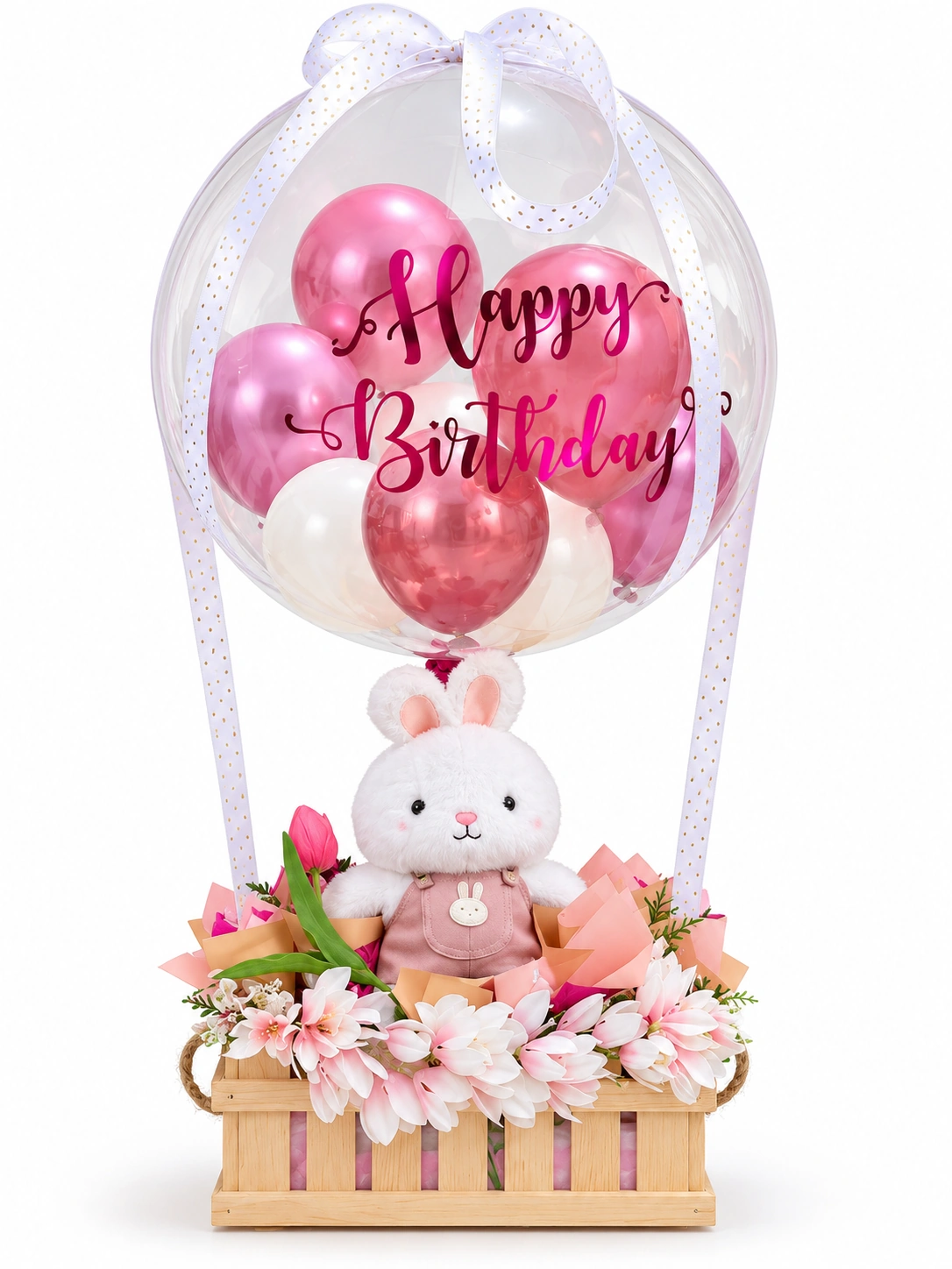 Arreglo personalizado Maracuyá con globo burbuja y peluche